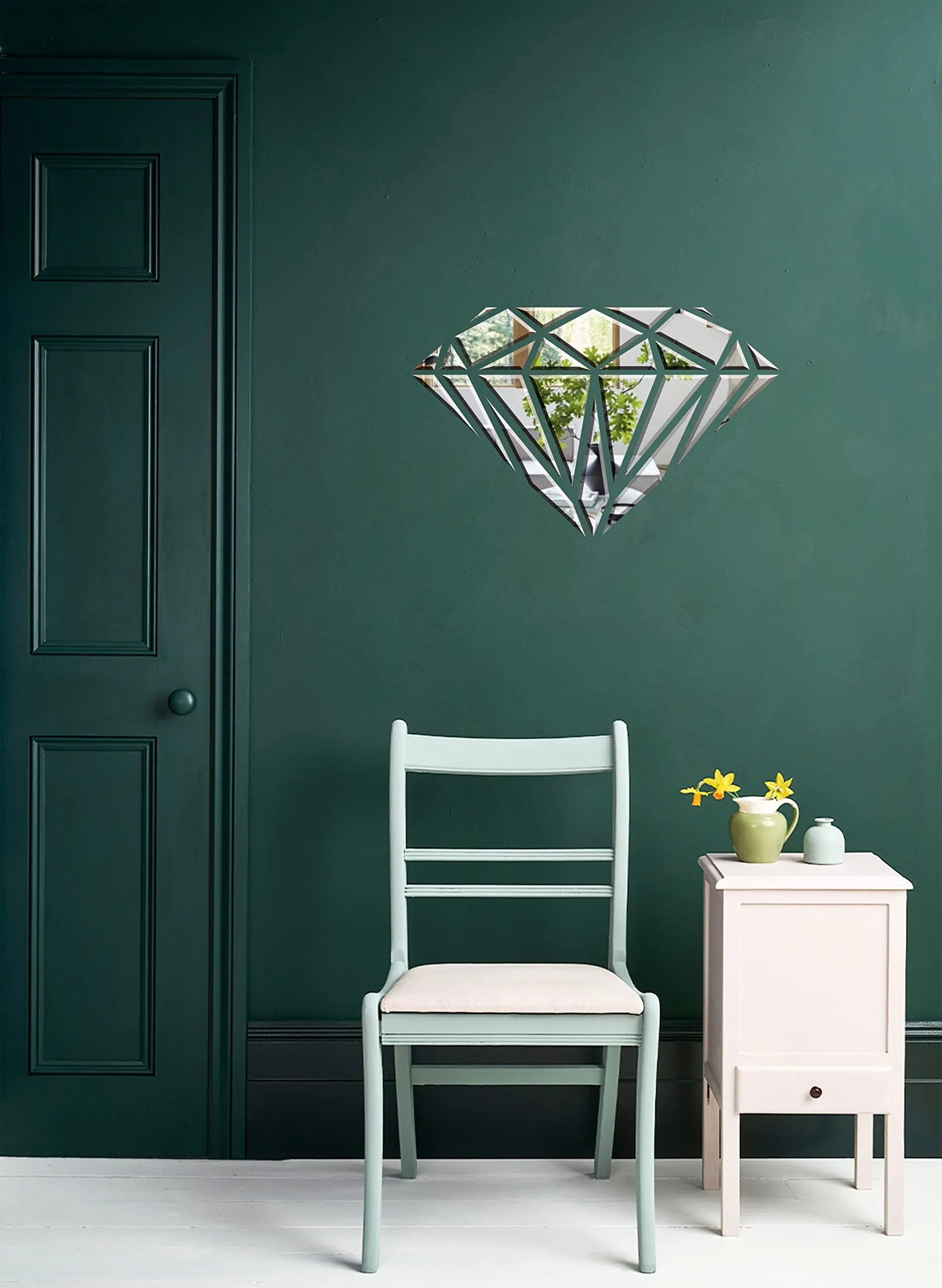 Rawpockets Silver Multicut Diamond Shape 3D Acrylic Self Adhesive Mirror Sticker