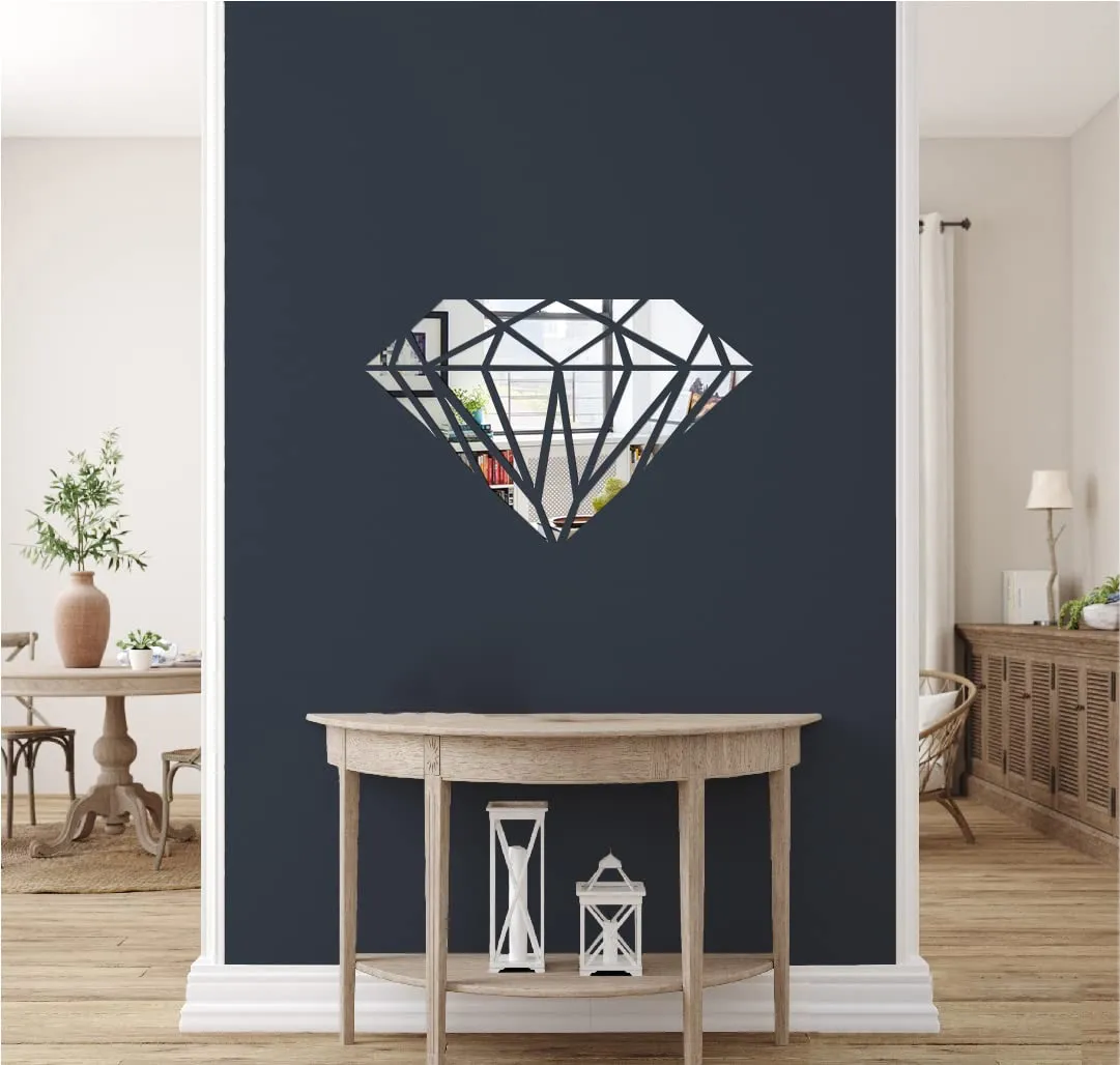 Rawpockets Silver Multicut Diamond Shape 3D Acrylic Self Adhesive Mirror Sticker