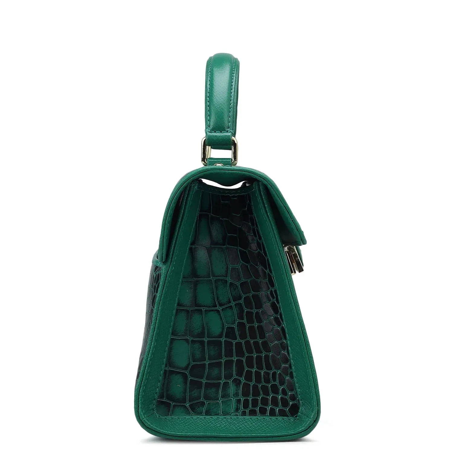 Small Croco Leather Satchel - Green