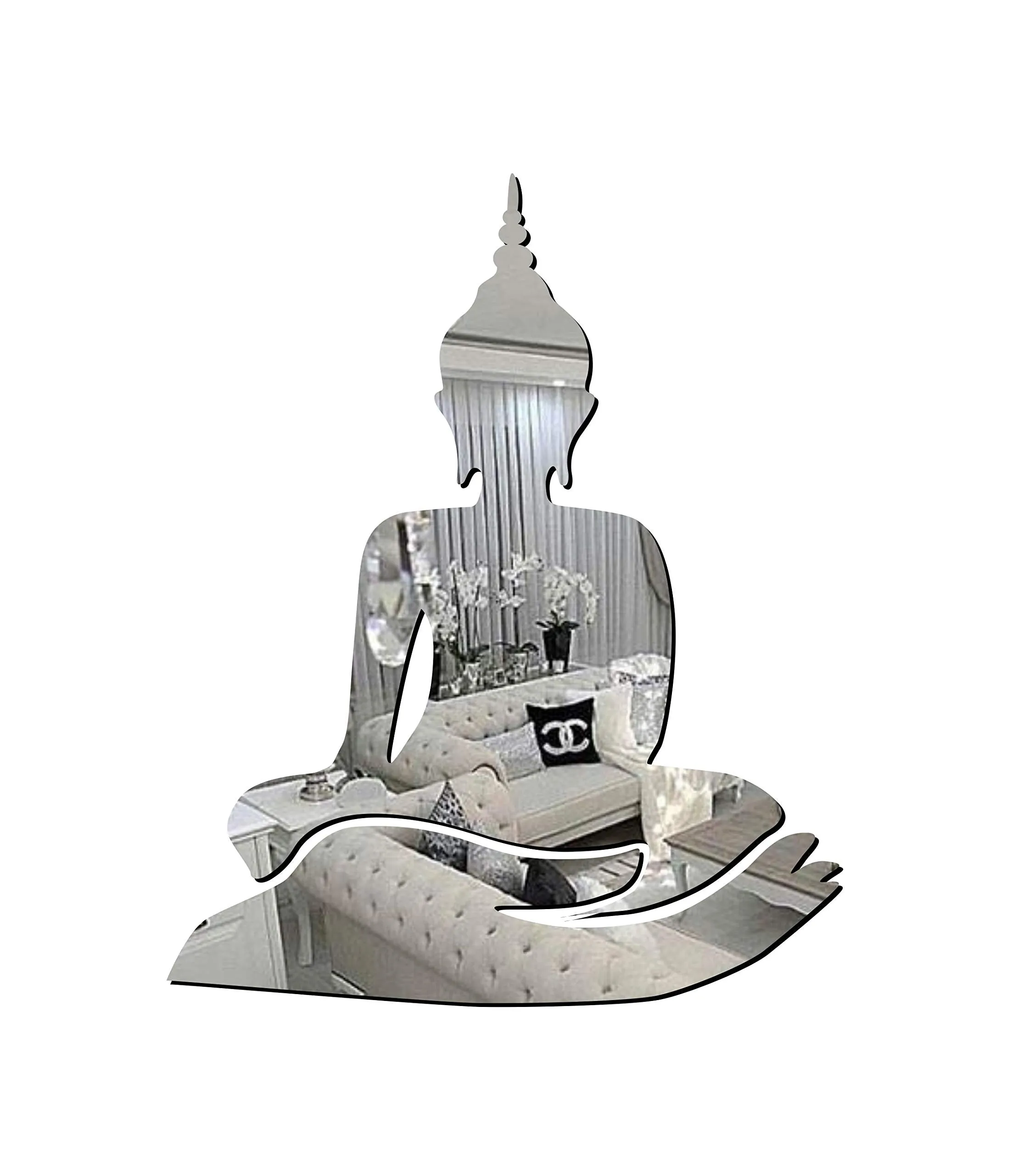 Sticker Hub Acrylic 3D Buddha Acrylic Mirror Wall Sticker (Silver) - Pack of 1 MS36