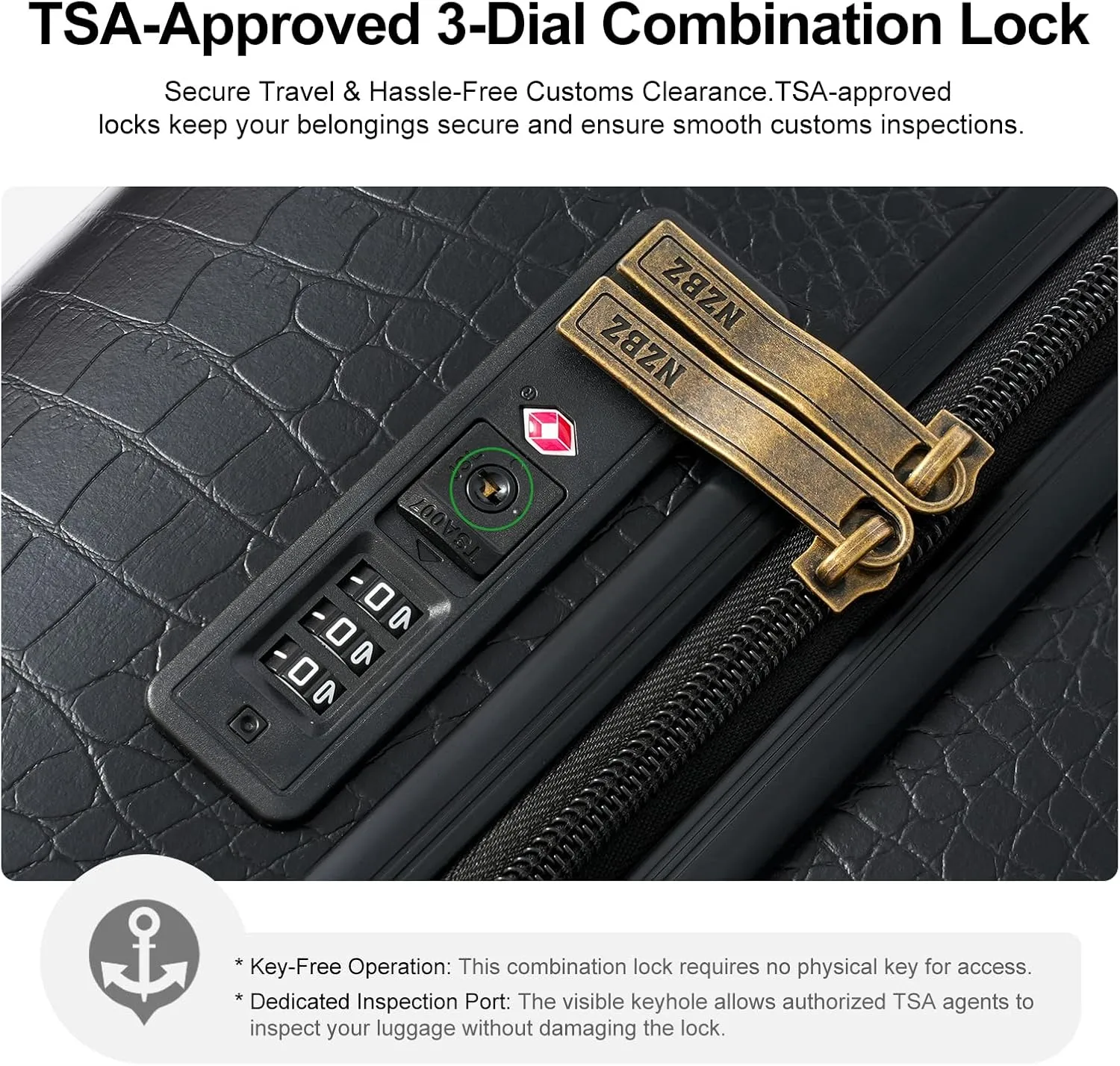 universal trotter Vintage Crocodile Pattern 3-Piece Faux Leather Luggage Set, Hardside Spinner Suitcases with TSA Lock and Rose Gold Telescopic Handle, 20/24/28 Inch, Black, 20/24/28 Inch, Luggage Set