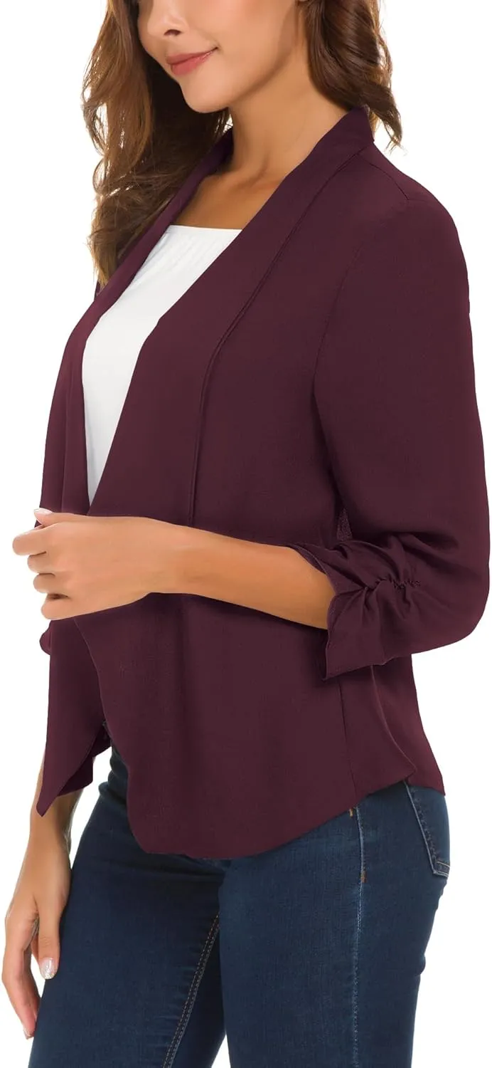 Urban CoCo Women's Ruched Sleeve Lightweight Thin Chiffon Blazer