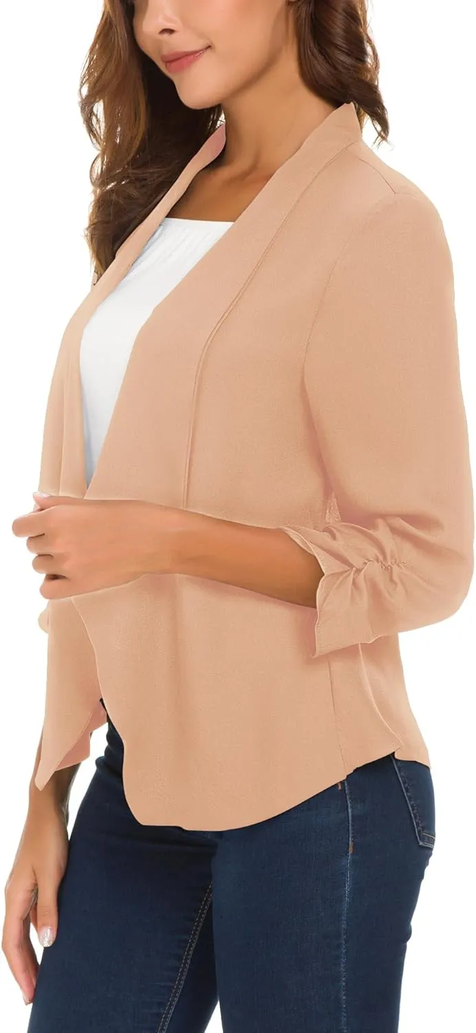 Urban CoCo Women's Ruched Sleeve Lightweight Thin Chiffon Blazer