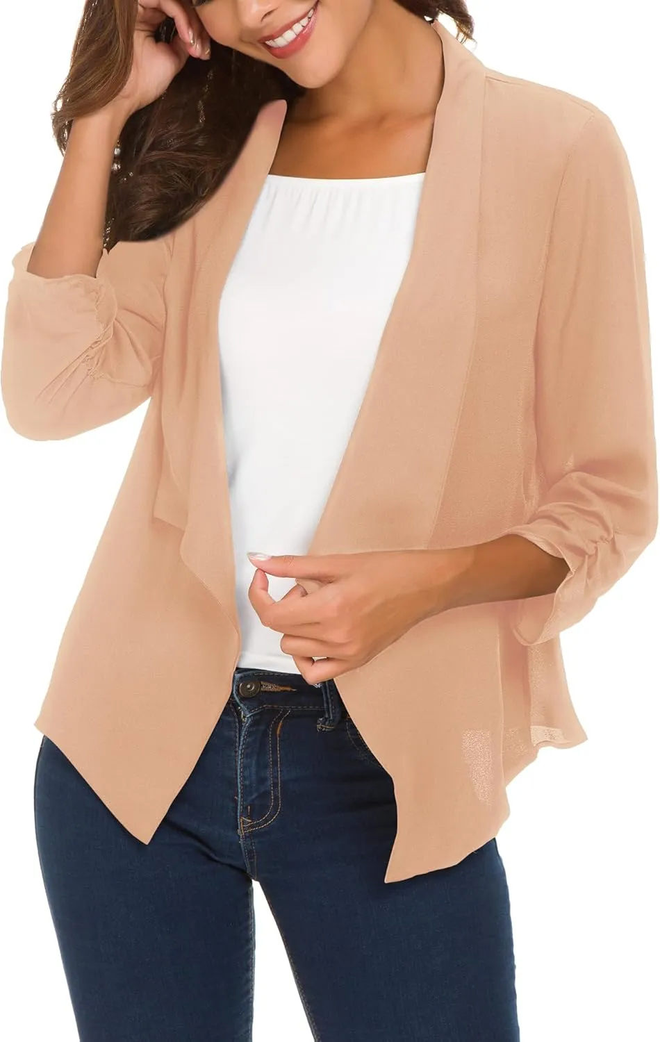 Urban CoCo Women's Ruched Sleeve Lightweight Thin Chiffon Blazer