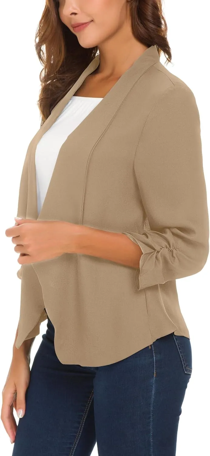 Urban CoCo Women's Ruched Sleeve Lightweight Thin Chiffon Blazer
