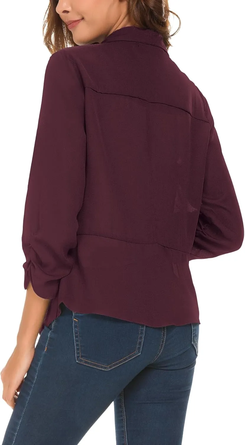 Urban CoCo Women's Ruched Sleeve Lightweight Thin Chiffon Blazer
