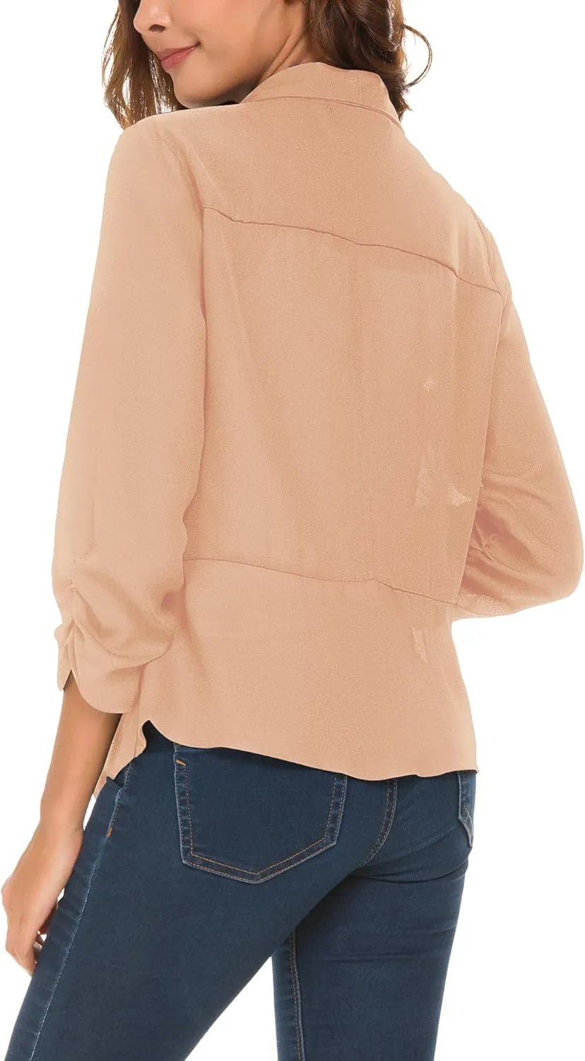 Urban CoCo Women's Ruched Sleeve Lightweight Thin Chiffon Blazer