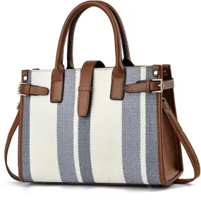 Women's Canvas Tote Bag with Brown and White Striped Design, Casual Handbag Large Canvas Tote Bag for Women - Multiple Colors