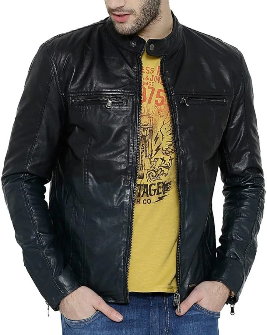 World of Leather Men's Stylish Leather Jacket Moto Biker